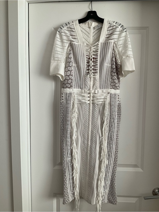 Byron Lars Dresses & Skirts - Byron Lars White Lace Fringe Midi Dress
